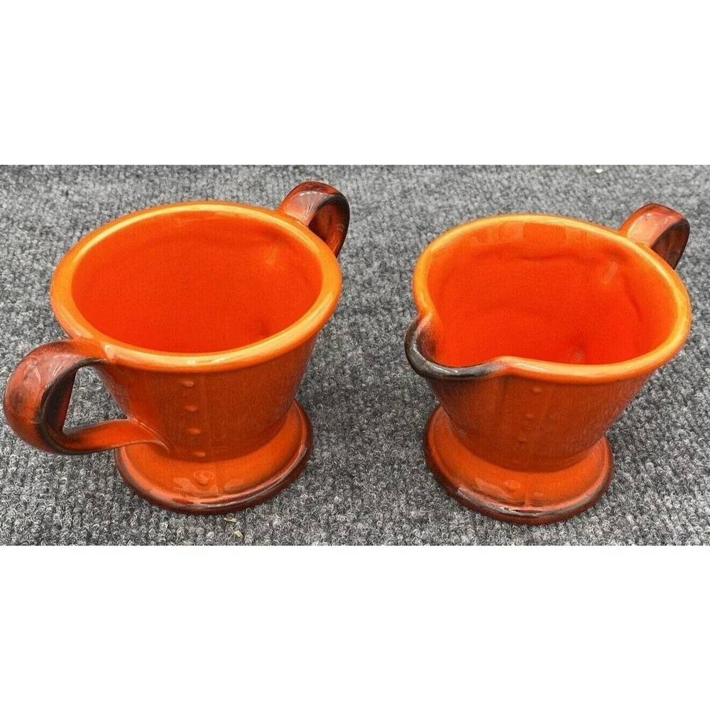 Vintage Metlox Poppy Trail Red Rooster Creamer Open Sugar Bowl Set Burnt Orange